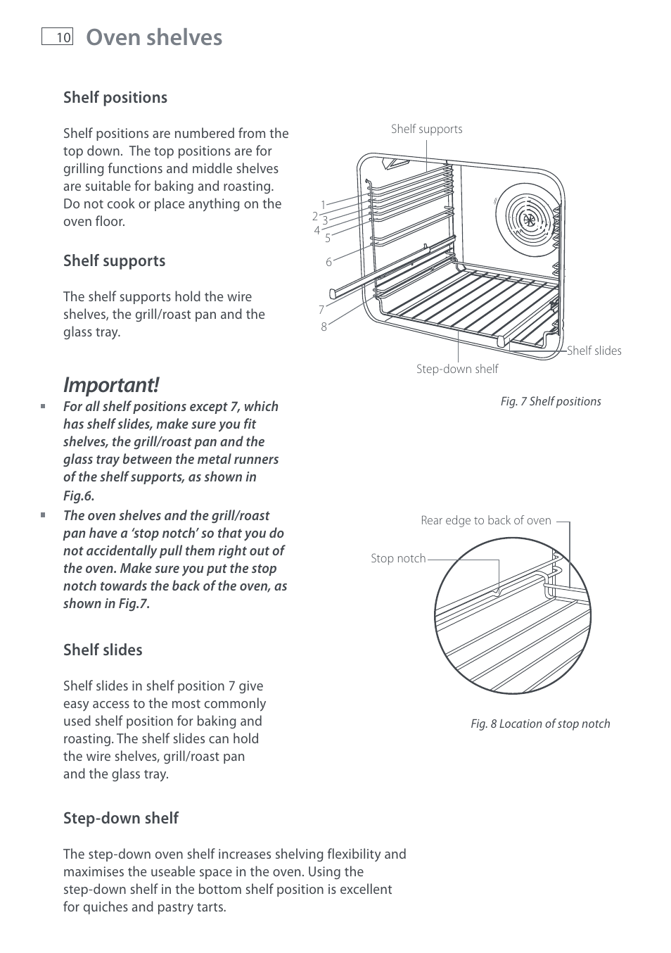 Oven shelves, Important | Fisher & Paykel DI1203 User Manual | Page 12 / 36