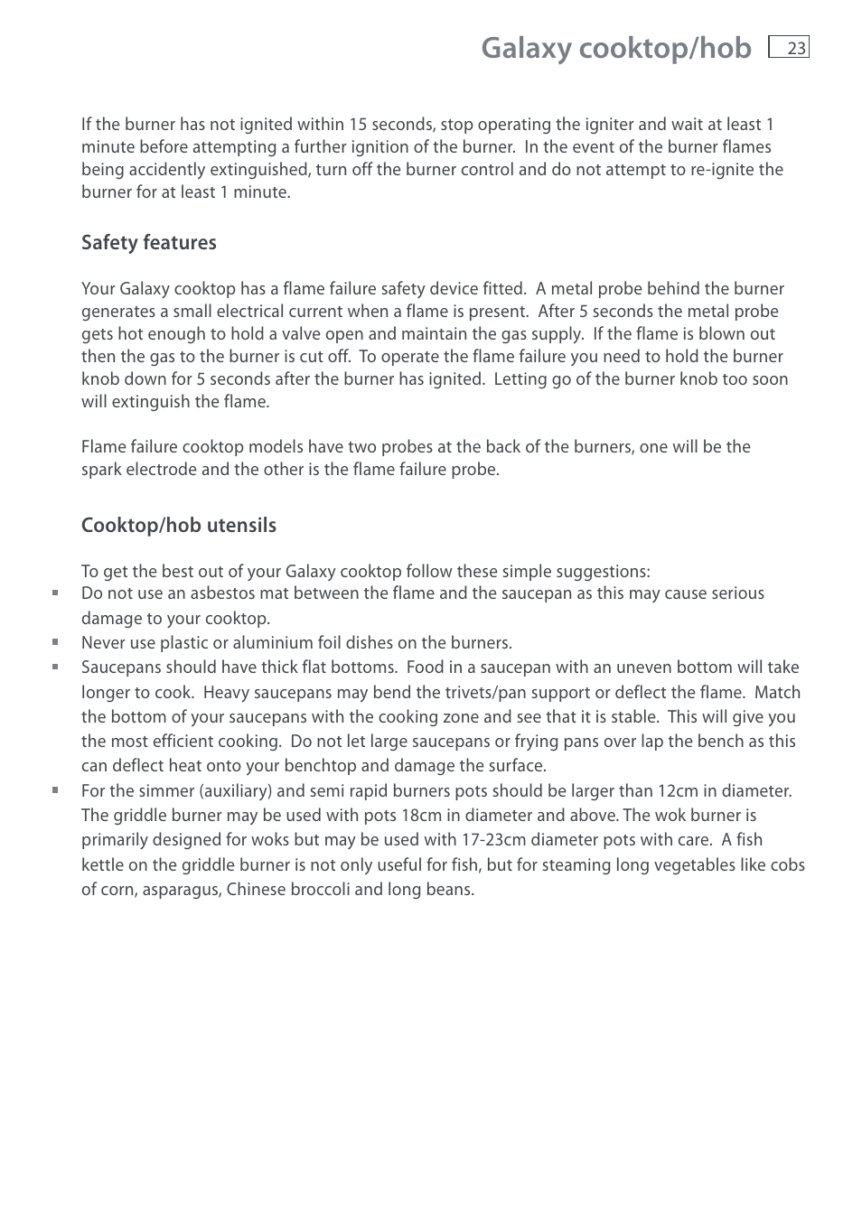 Galaxy cooktop/hob | Fisher & Paykel DI1203 User Manual | Page 25 / 36