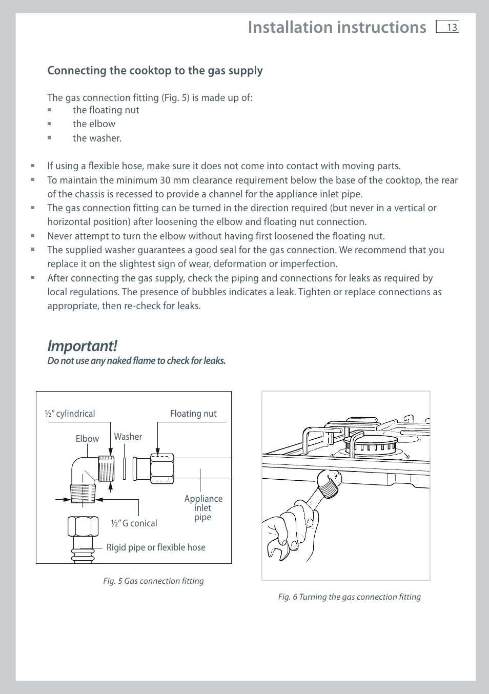 Installation instructions, Important | Fisher & Paykel CG755 User Manual | Page 15 / 36