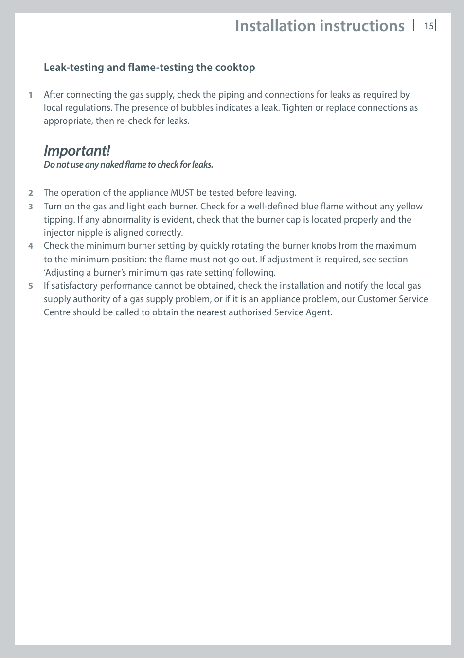Installation instructions, Important | Fisher & Paykel CG755 User Manual | Page 17 / 36