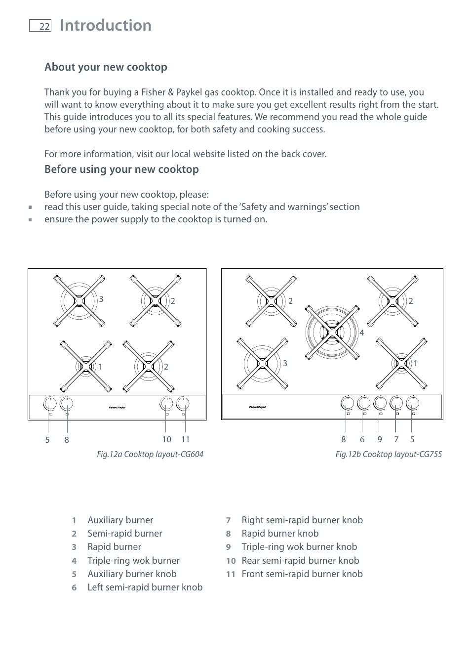 Introduction, About your new cooktop, Before using your new cooktop | Fisher & Paykel CG755 User Manual | Page 24 / 36