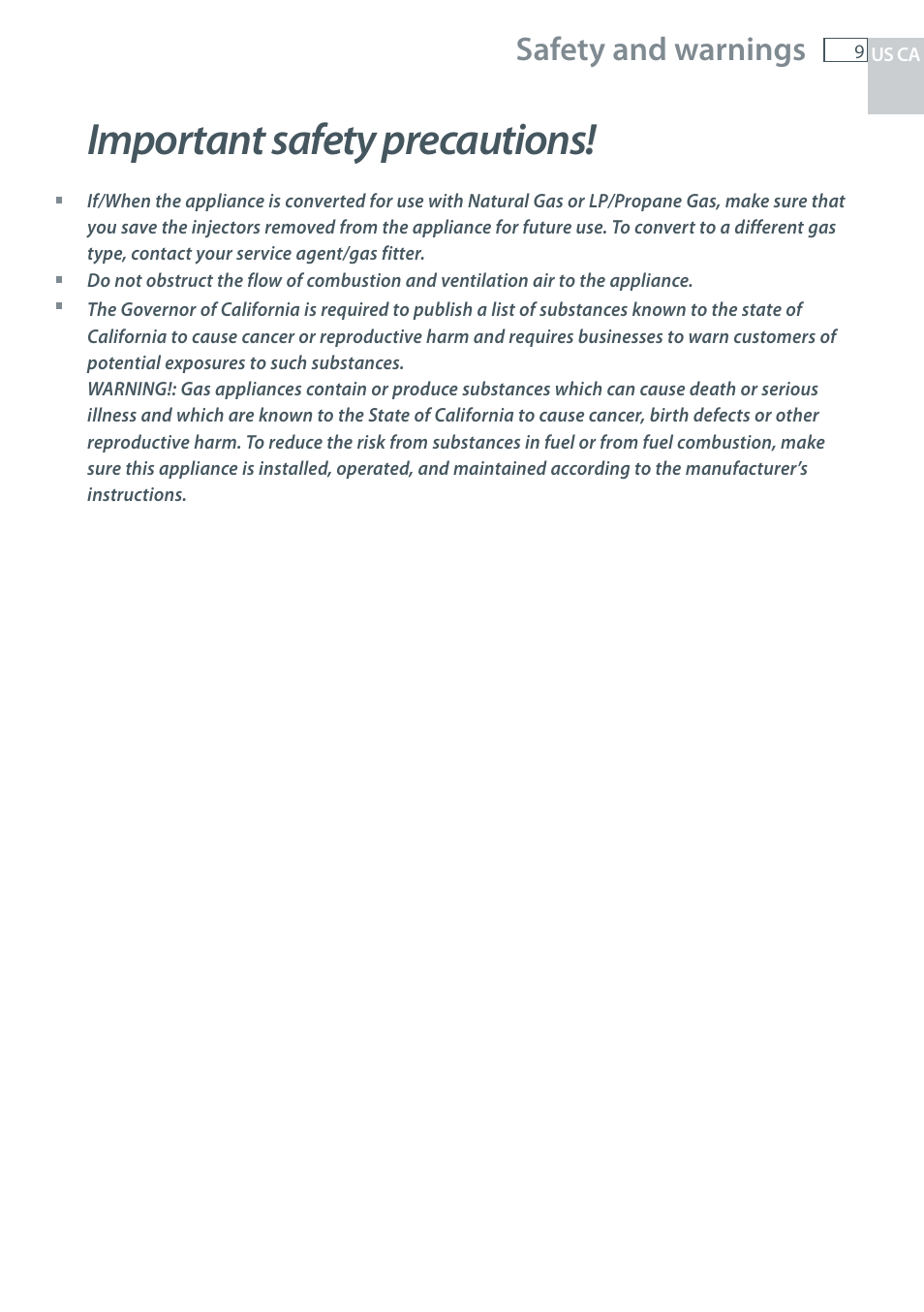 Important safety precautions, Safety and warnings | Fisher & Paykel CG122 User Manual | Page 11 / 96