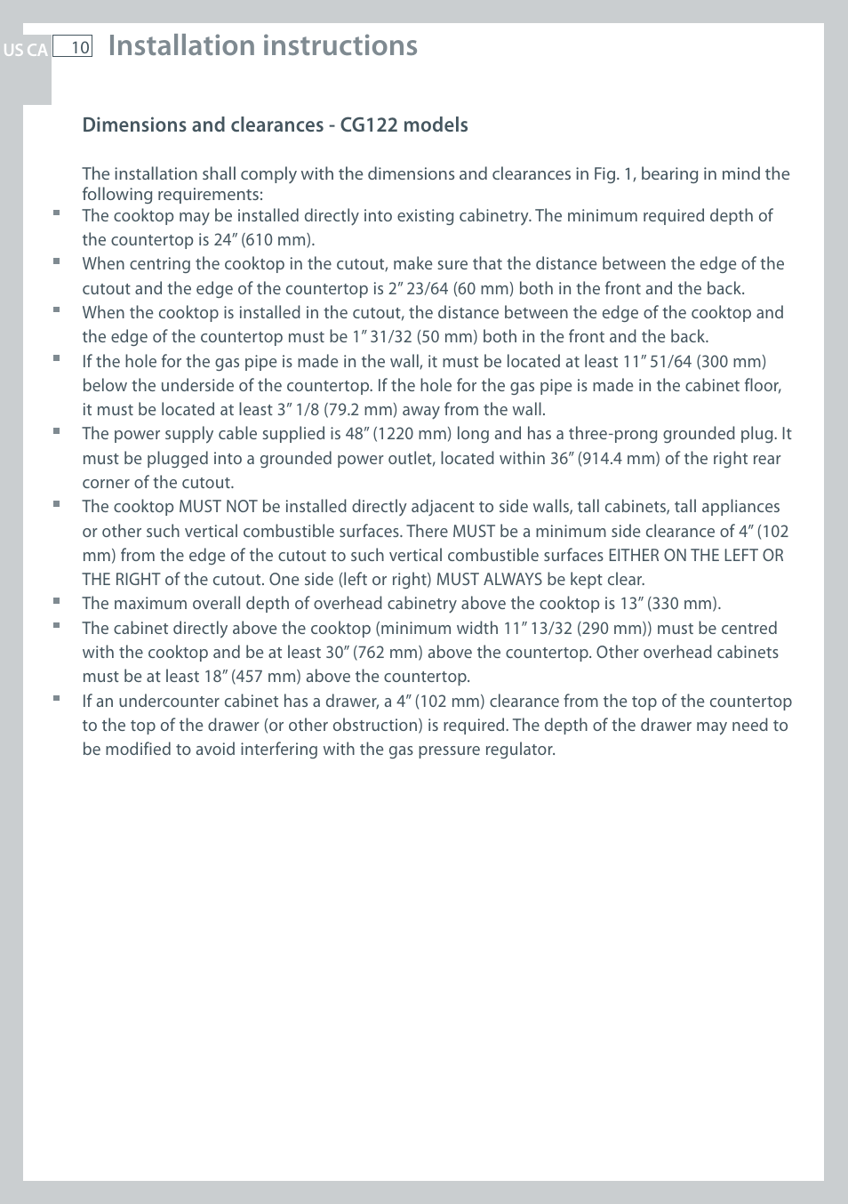 Installation instructions | Fisher & Paykel CG122 User Manual | Page 12 / 96