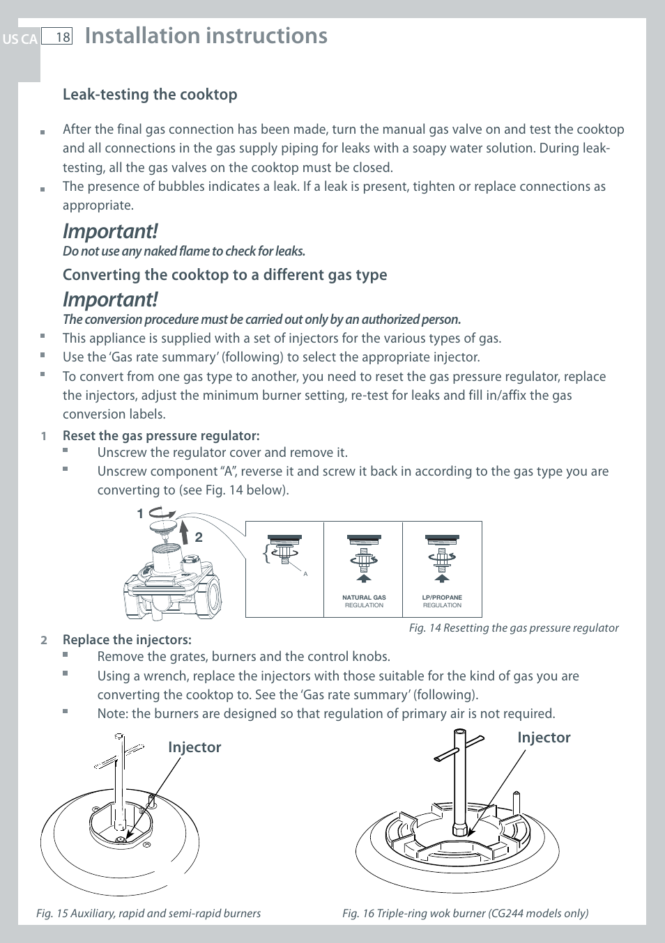 Installation instructions, Important | Fisher & Paykel CG122 User Manual | Page 20 / 96