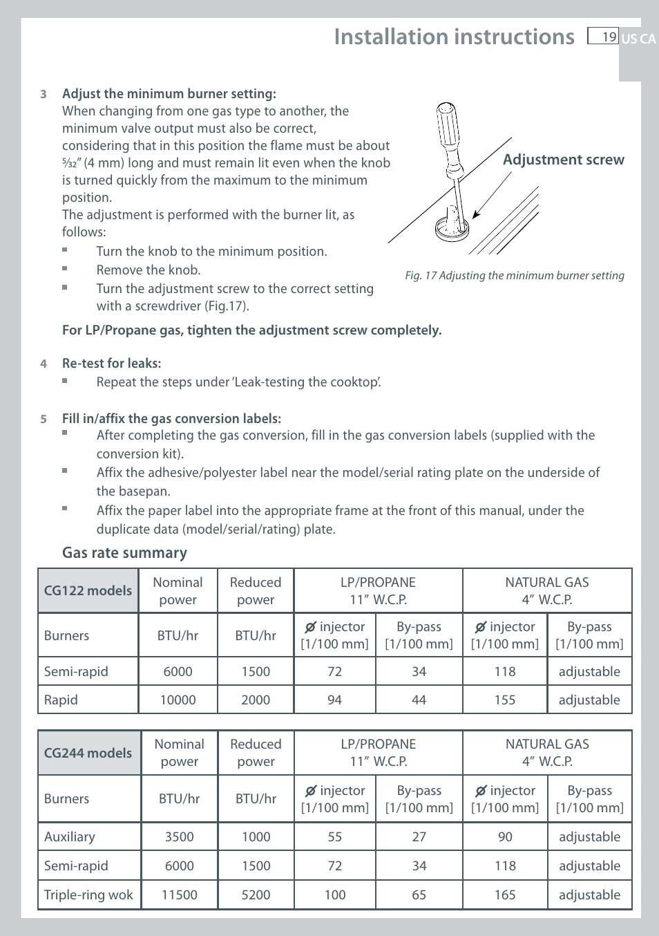 Installation instructions | Fisher & Paykel CG122 User Manual | Page 21 / 96