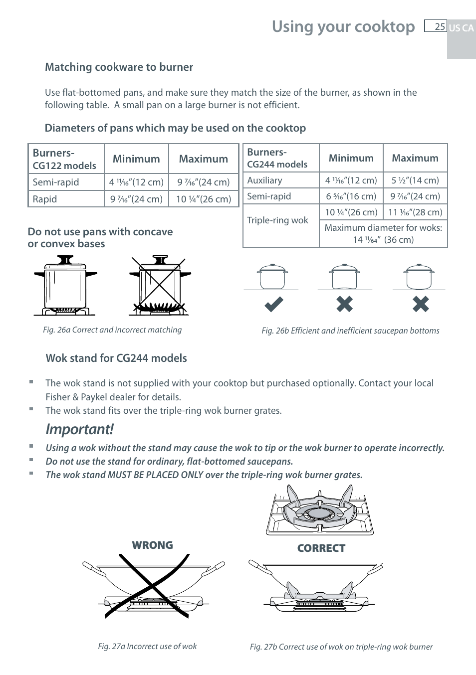 Using your cooktop, Important | Fisher & Paykel CG122 User Manual | Page 27 / 96