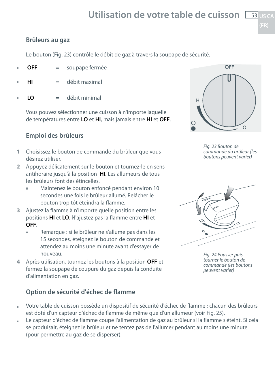 Utilisation de votre table de cuisson | Fisher & Paykel CG122 User Manual | Page 55 / 96