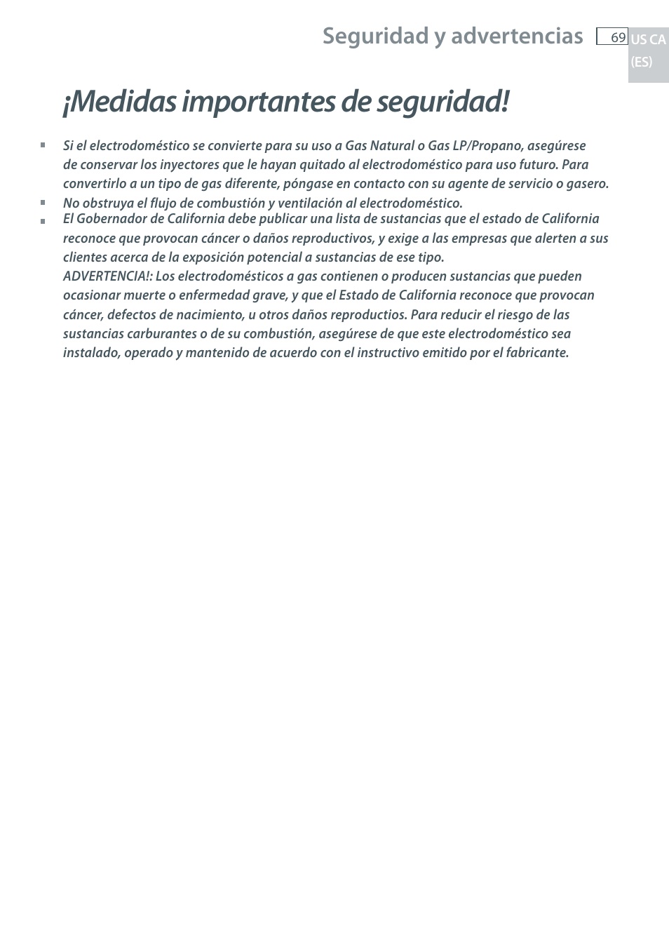 Medidas importantes de seguridad, Seguridad y advertencias | Fisher & Paykel CG122 User Manual | Page 71 / 96