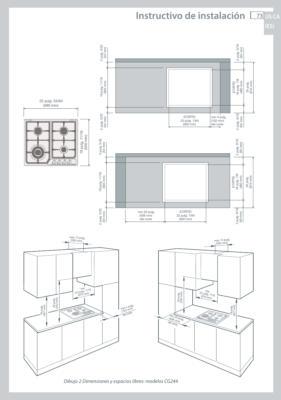 Instructivo de instalación, 73 us ca (es) | Fisher & Paykel CG122 User Manual | Page 75 / 96