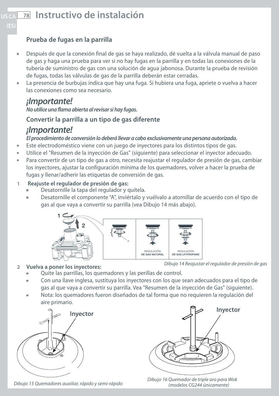 Instructivo de instalación, Importante | Fisher & Paykel CG122 User Manual | Page 80 / 96