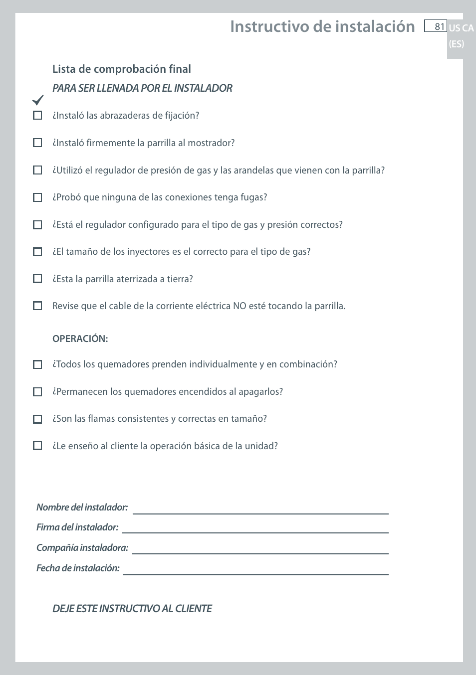 Instructivo de instalación | Fisher & Paykel CG122 User Manual | Page 83 / 96