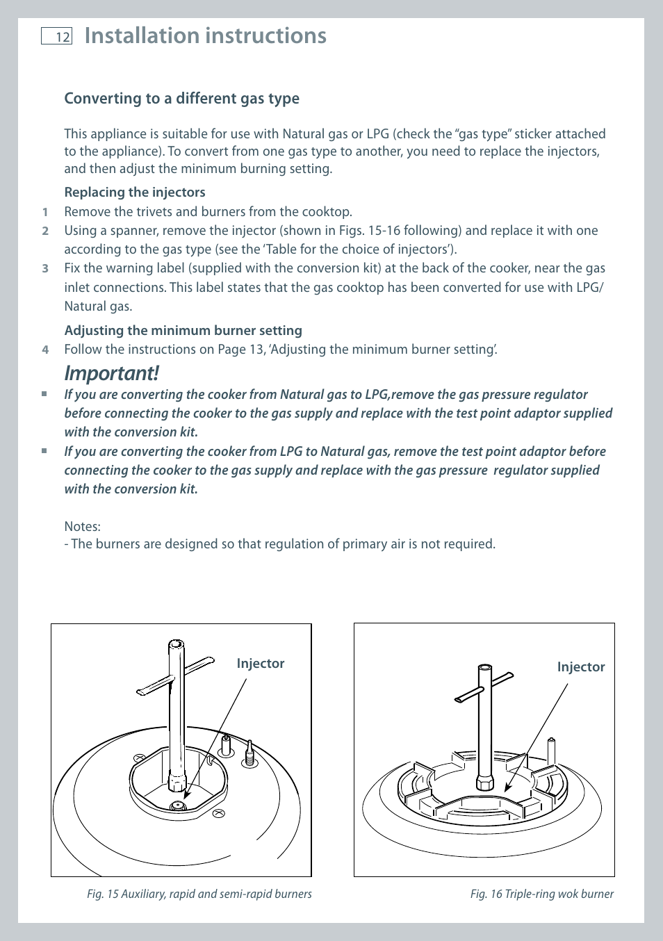 Installation instructions, Important | Fisher & Paykel OR90 User Manual | Page 14 / 44