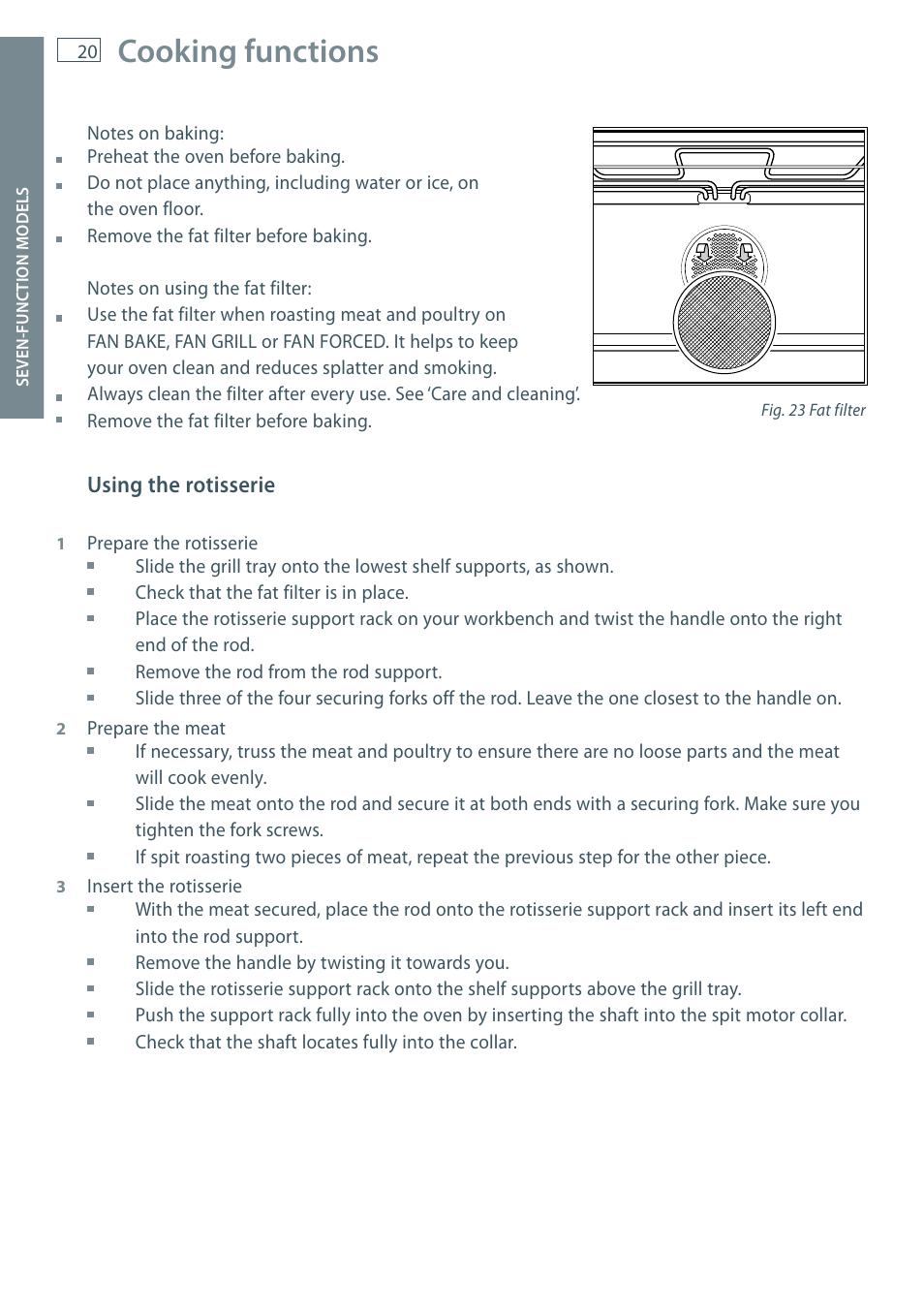 Cooking functions | Fisher & Paykel OR90 User Manual | Page 22 / 44