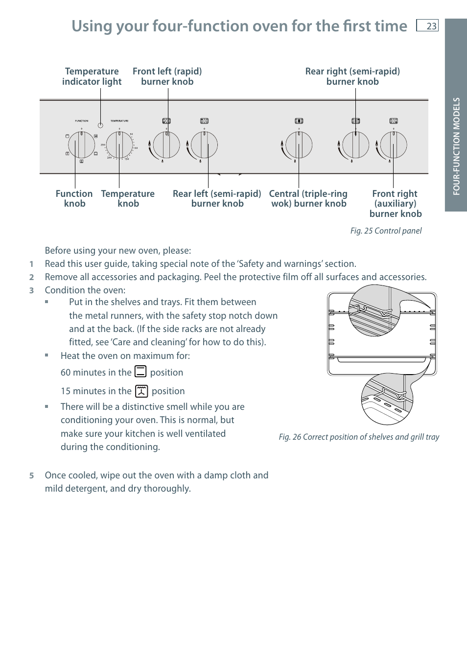 Using your four-function oven for the fi rst time | Fisher & Paykel OR90 User Manual | Page 25 / 44