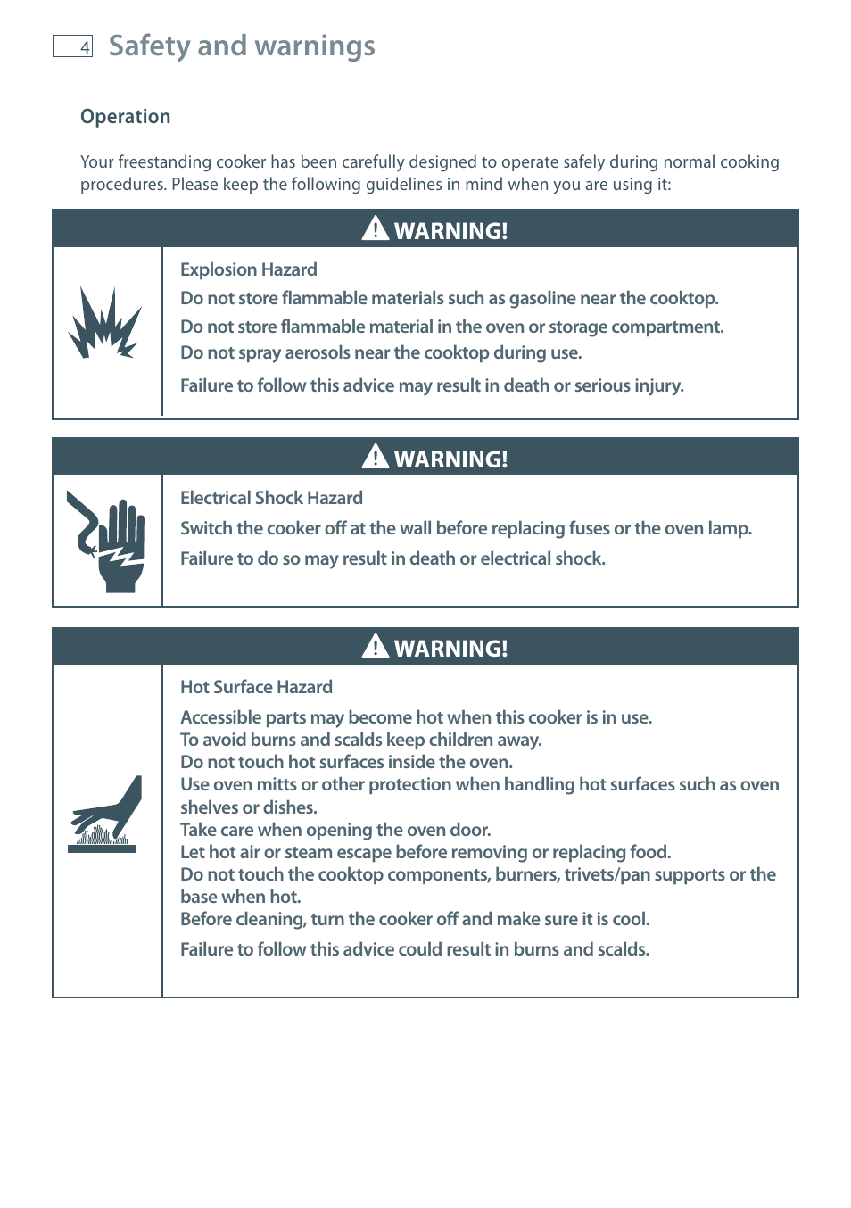 Safety and warnings, Warning | Fisher & Paykel OR90 User Manual | Page 6 / 44