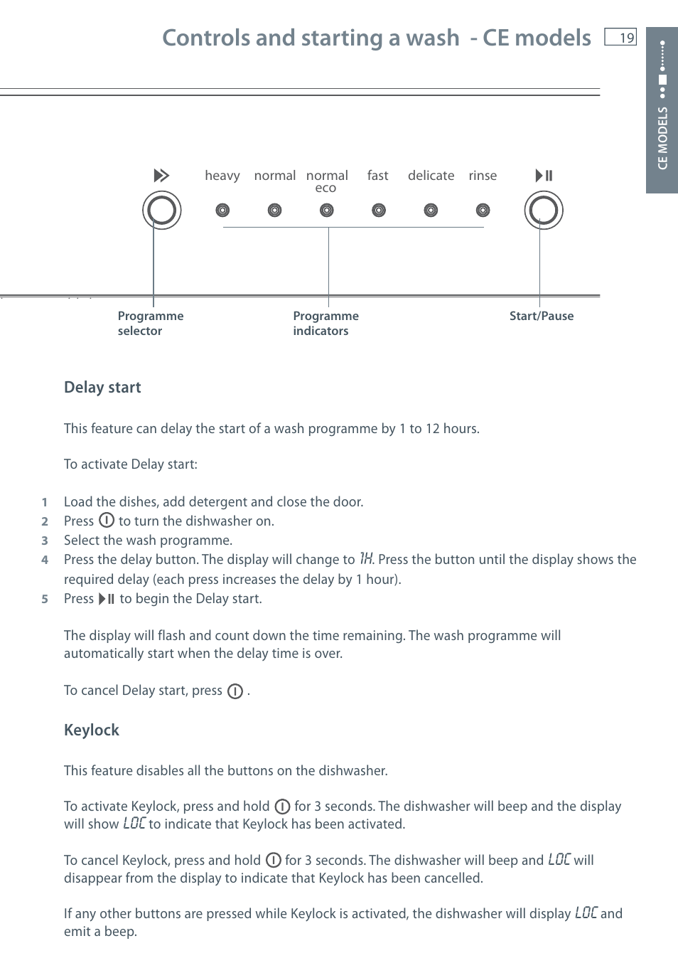 Controls and starting a wash - ce models | Fisher & Paykel DW60CE User Manual | Page 21 / 48