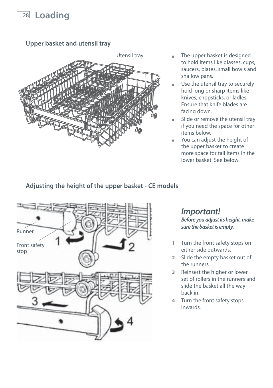 Loading, Important | Fisher & Paykel DW60CE User Manual | Page 30 / 48