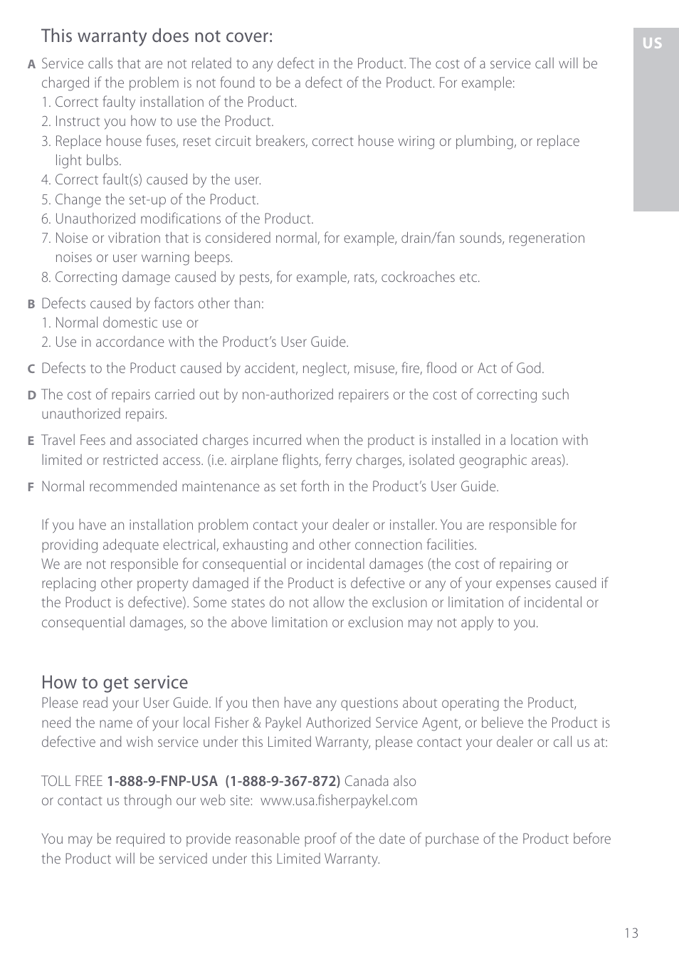 This warranty does not cover, How to get service | Fisher & Paykel CE901 User Manual | Page 15 / 48
