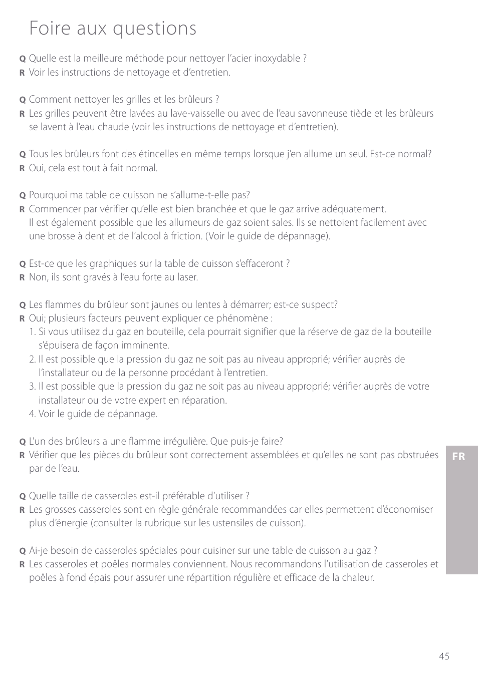 Foire aux questions | Fisher & Paykel GC912 User Manual | Page 47 / 52