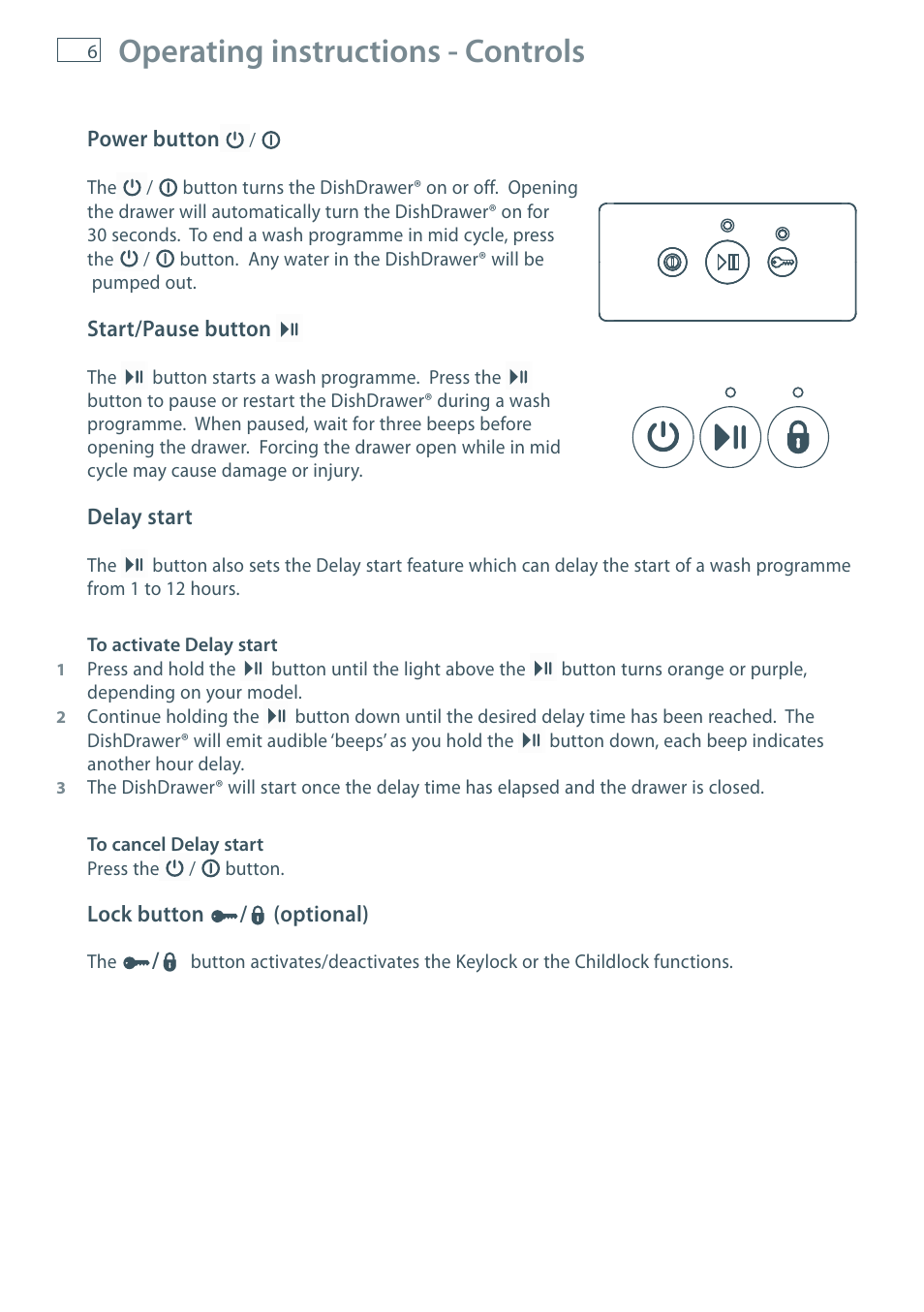 Operating instructions - controls | Fisher & Paykel DD36 User Manual | Page 8 / 40