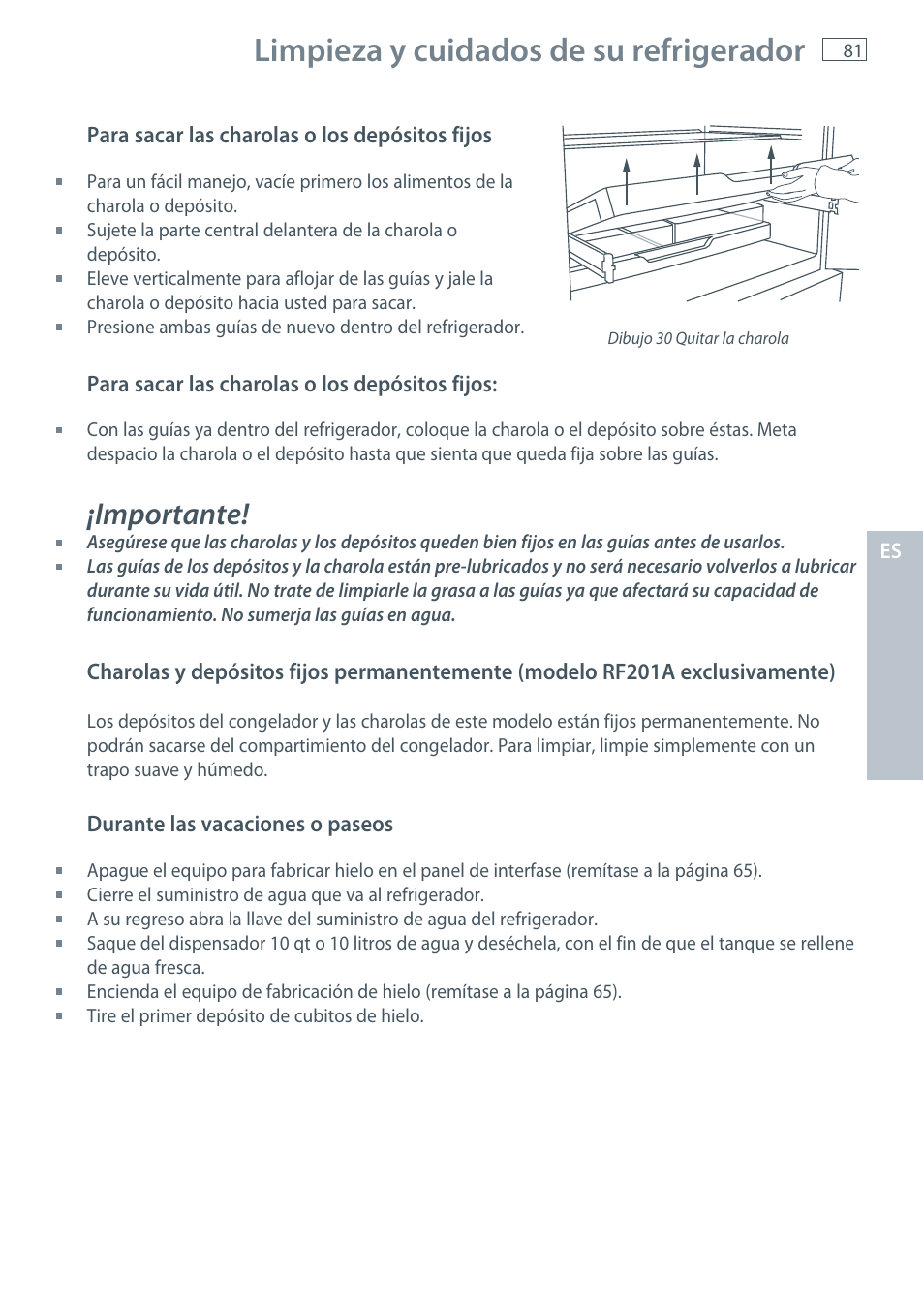 Limpieza y cuidados de su refrigerador, Importante | Fisher & Paykel E522B User Manual | Page 83 / 144