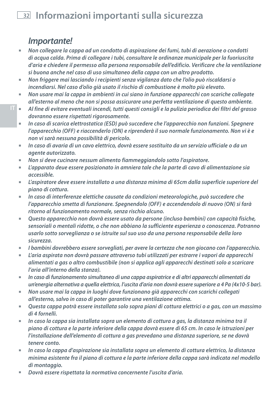 Informazioni importanti sulla sicurezza, Importante | Fisher & Paykel HC60CGX1 User Manual | Page 34 / 80