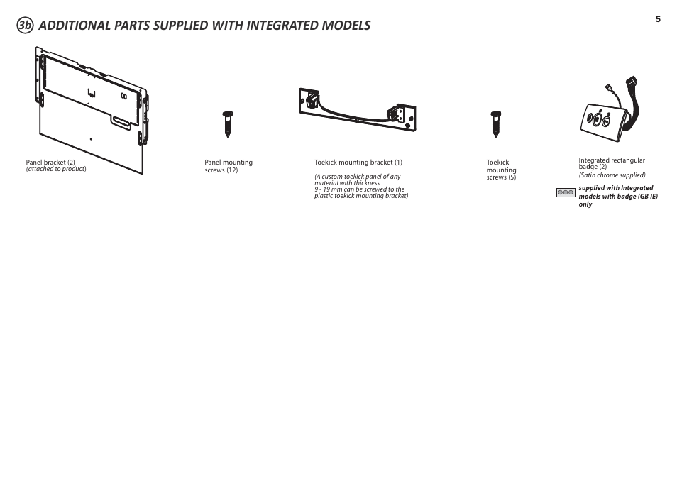 Additional parts supplied with integrated models | Fisher & Paykel DD60D 7 User Manual | Page 5 / 21