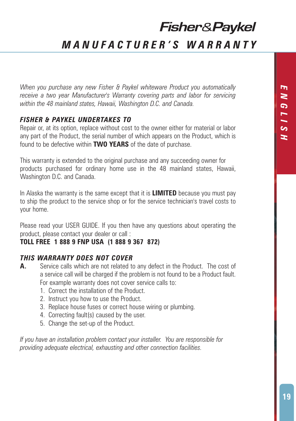 English | Fisher & Paykel GC901M User Manual | Page 21 / 24