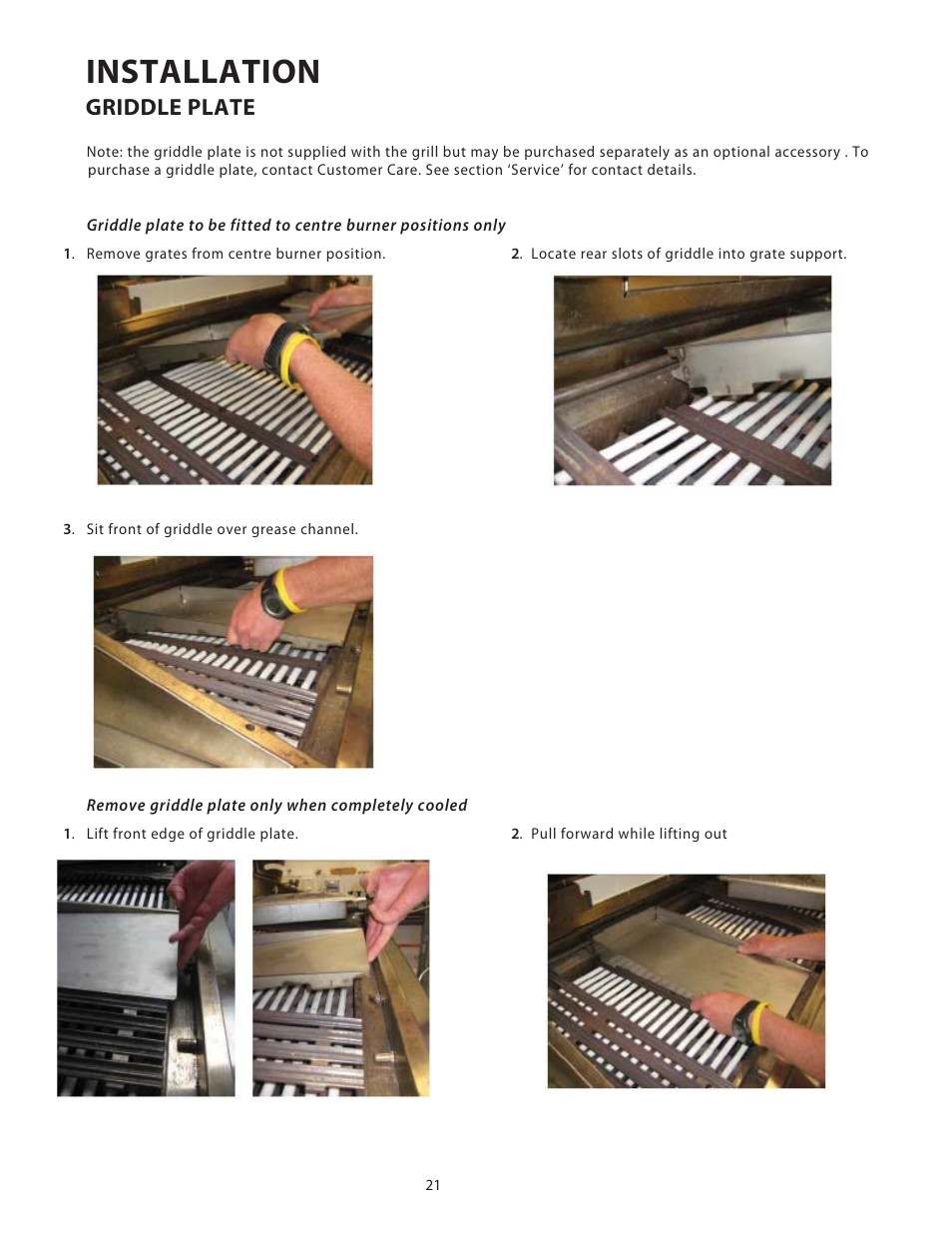 Installation, Griddle plate | Fisher & Paykel BGB48 User Manual | Page 23 / 48