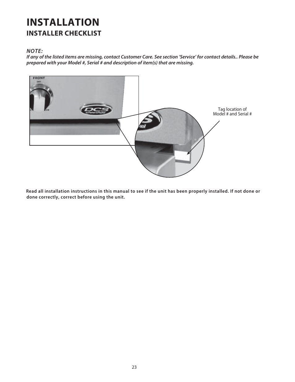 Installation, Installer checklist | Fisher & Paykel BGB48 User Manual | Page 25 / 48