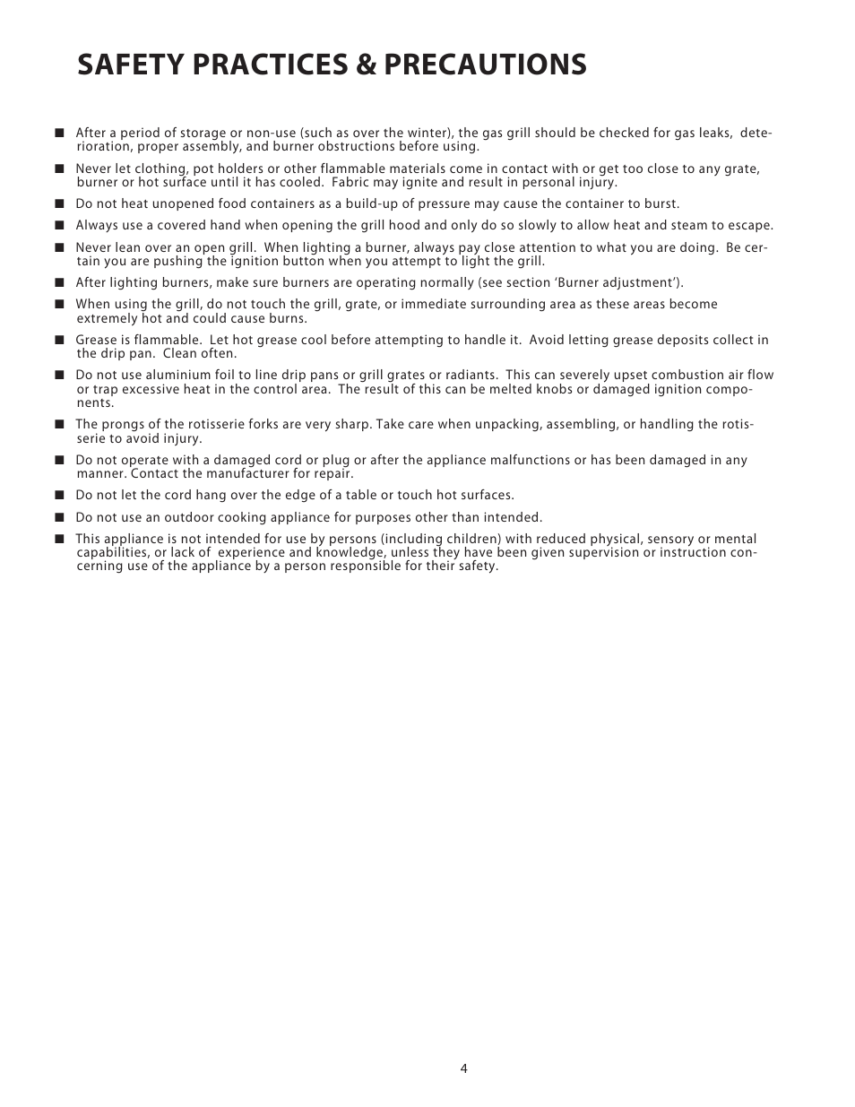Safety practices & precautions | Fisher & Paykel BGB48 User Manual | Page 6 / 48