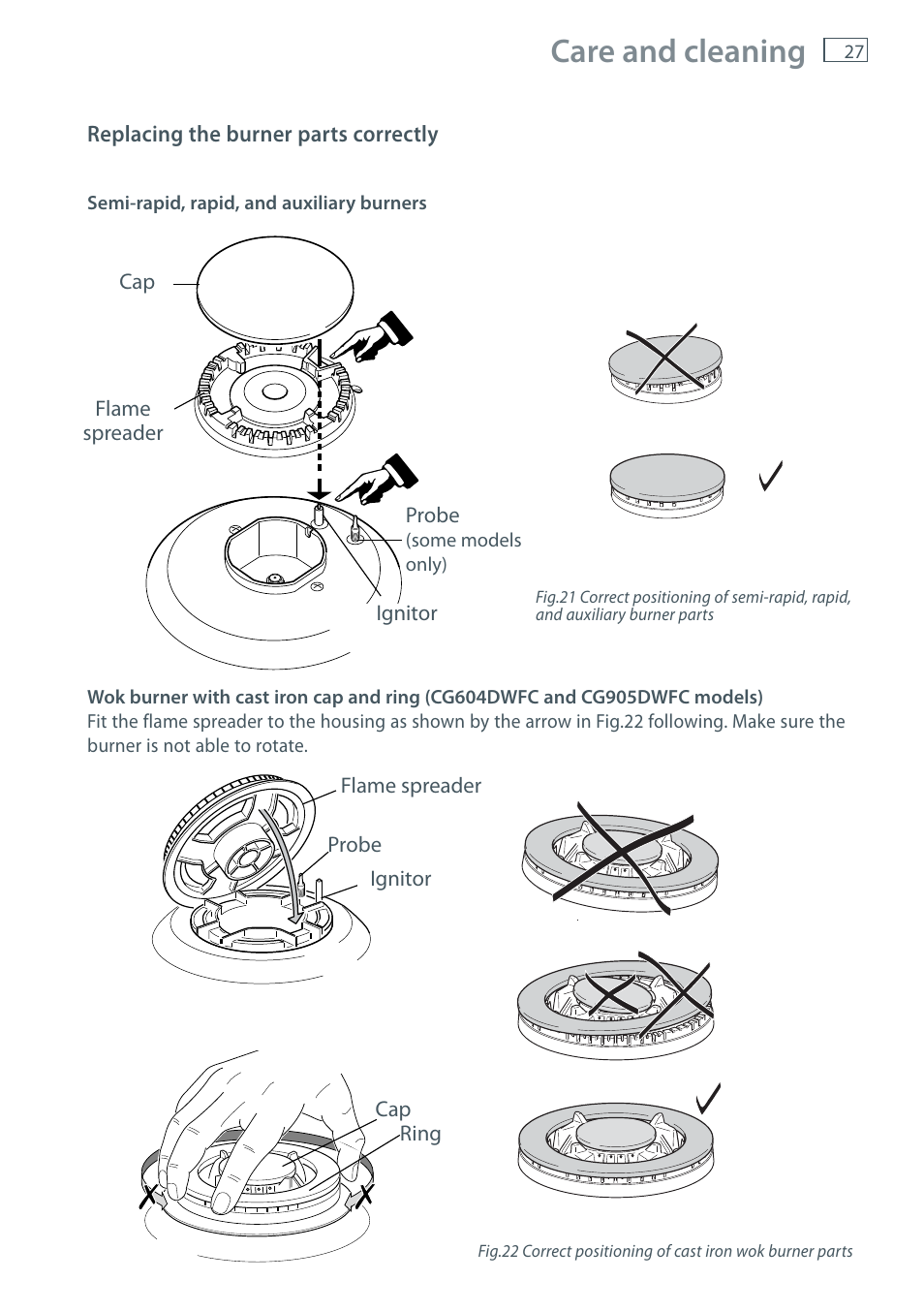 Care and cleaning | Fisher & Paykel CG905 User Manual | Page 29 / 36