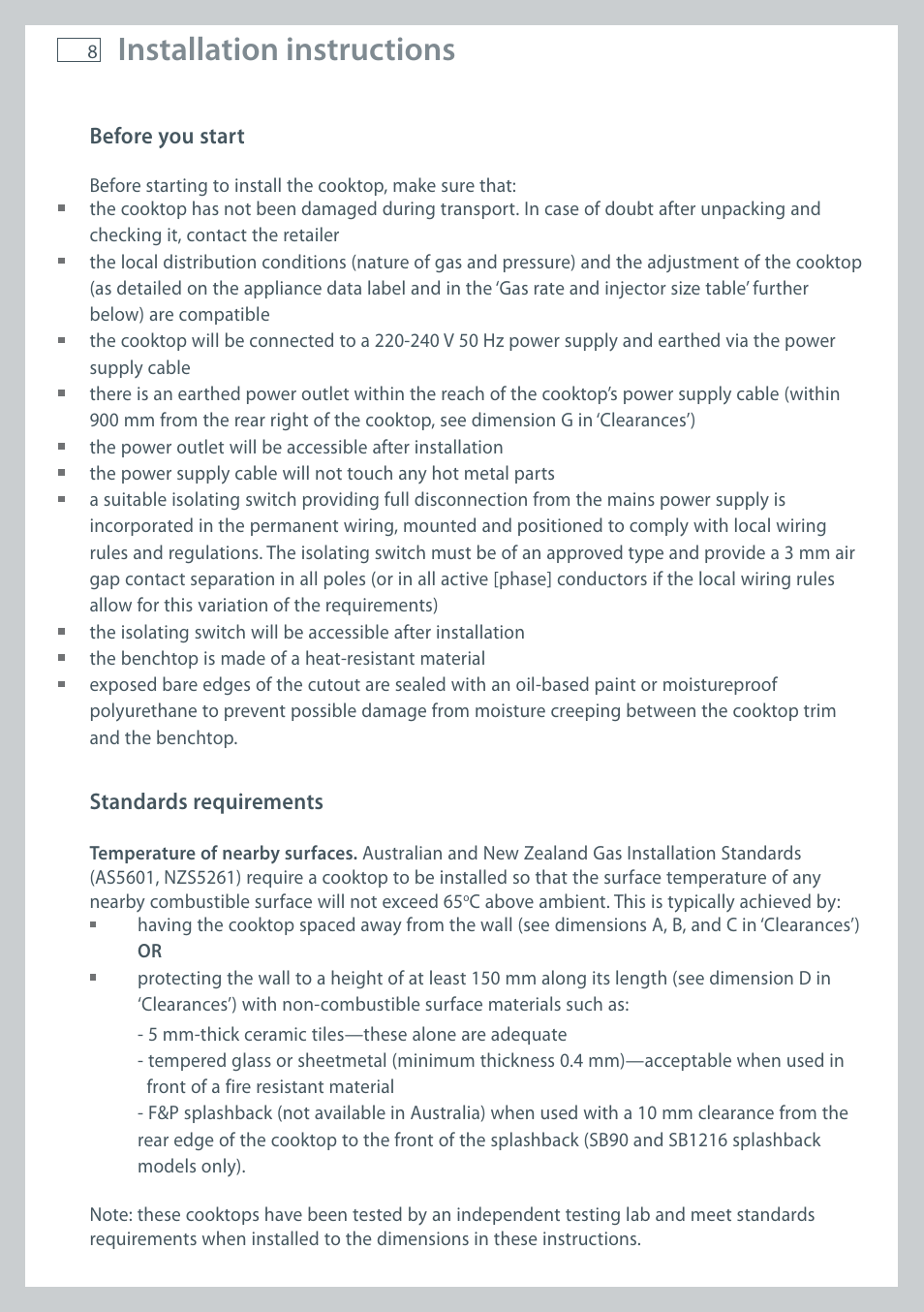 Installation instructions | Fisher & Paykel CG905 User Manual | Page 10 / 36