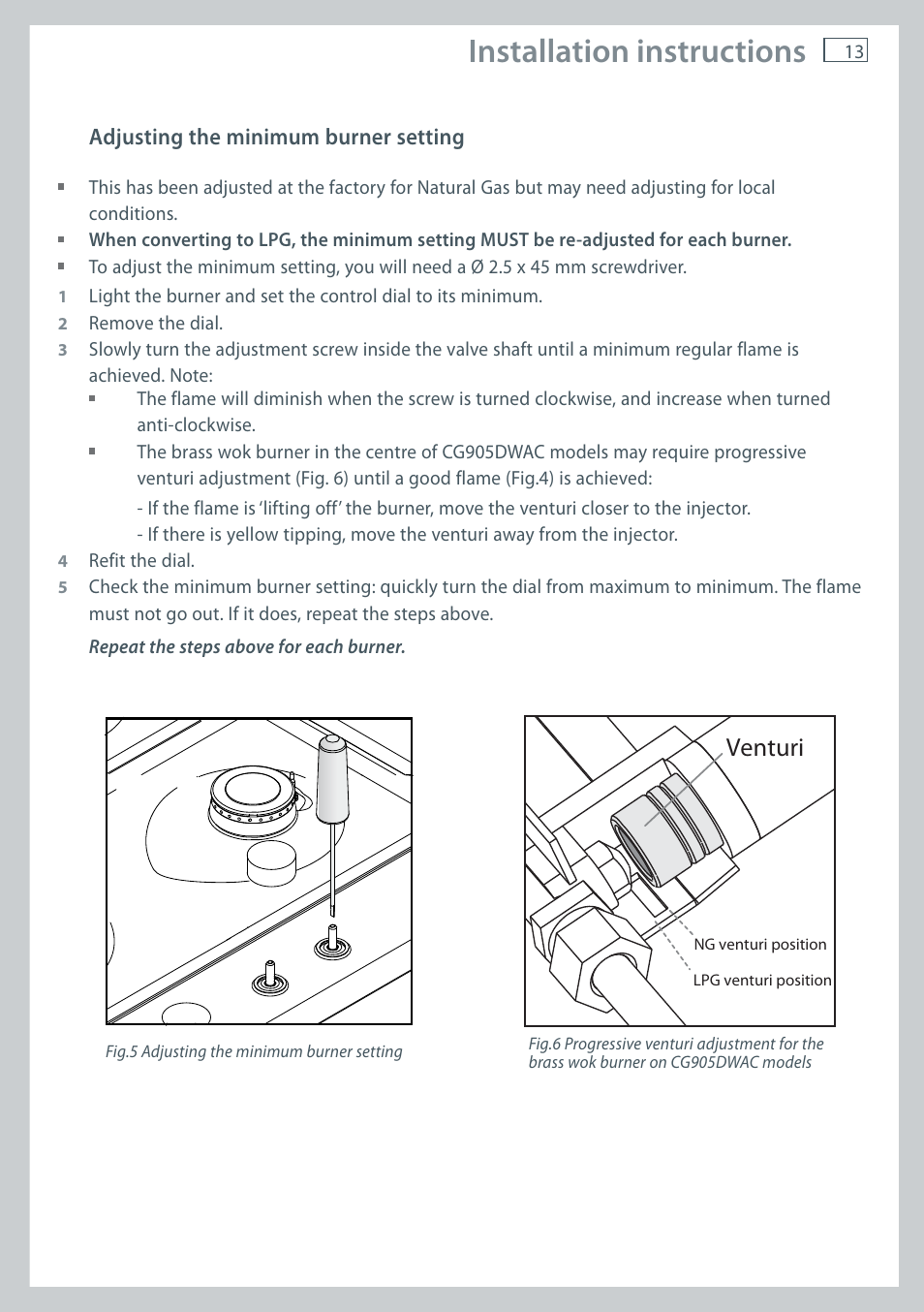 Installation instructions, Venturi | Fisher & Paykel CG905 User Manual | Page 15 / 36