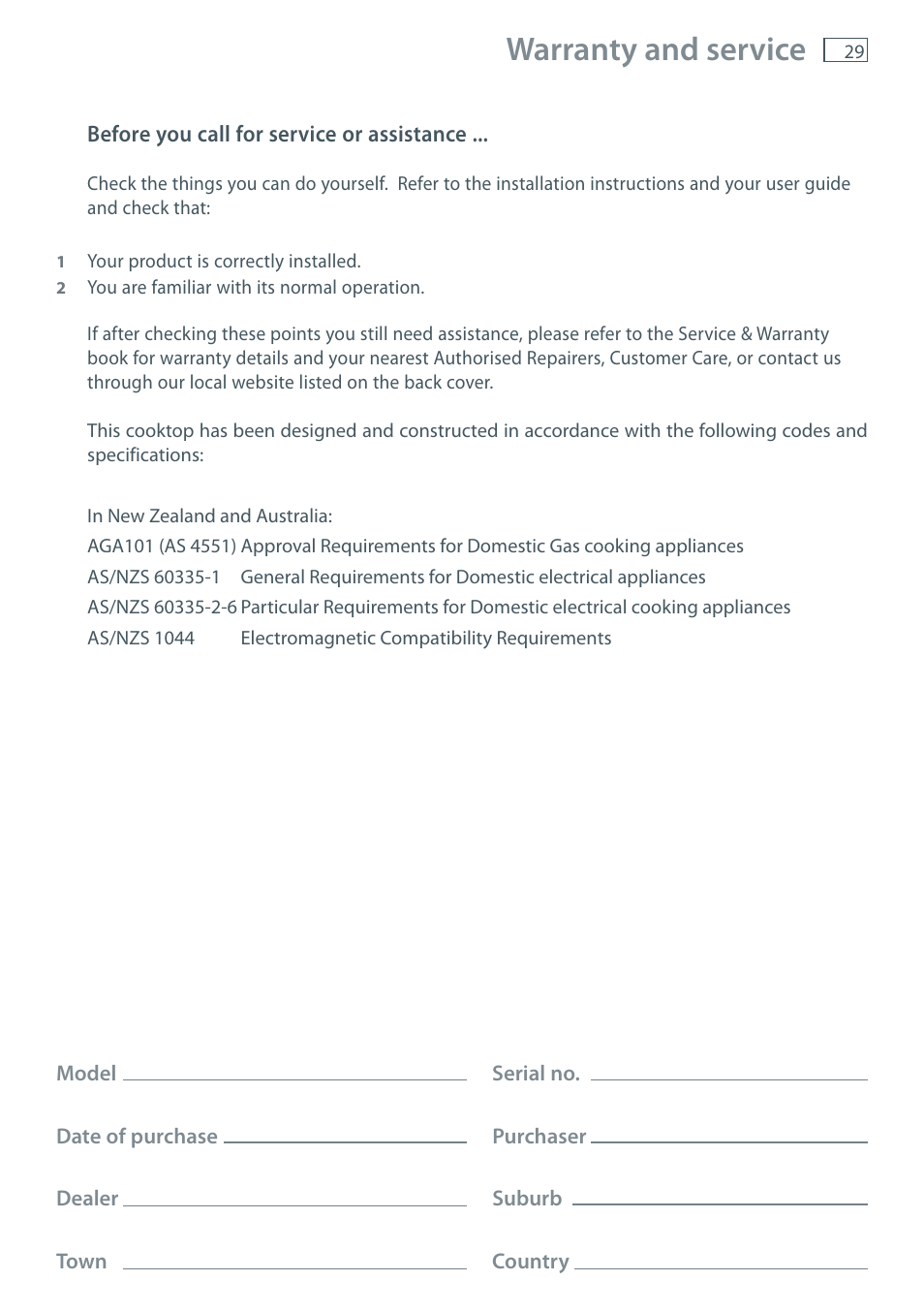 Warranty and service | Fisher & Paykel CG905 User Manual | Page 31 / 36