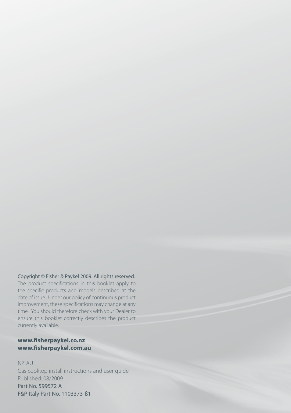 Fisher & Paykel CG905 User Manual | Page 36 / 36
