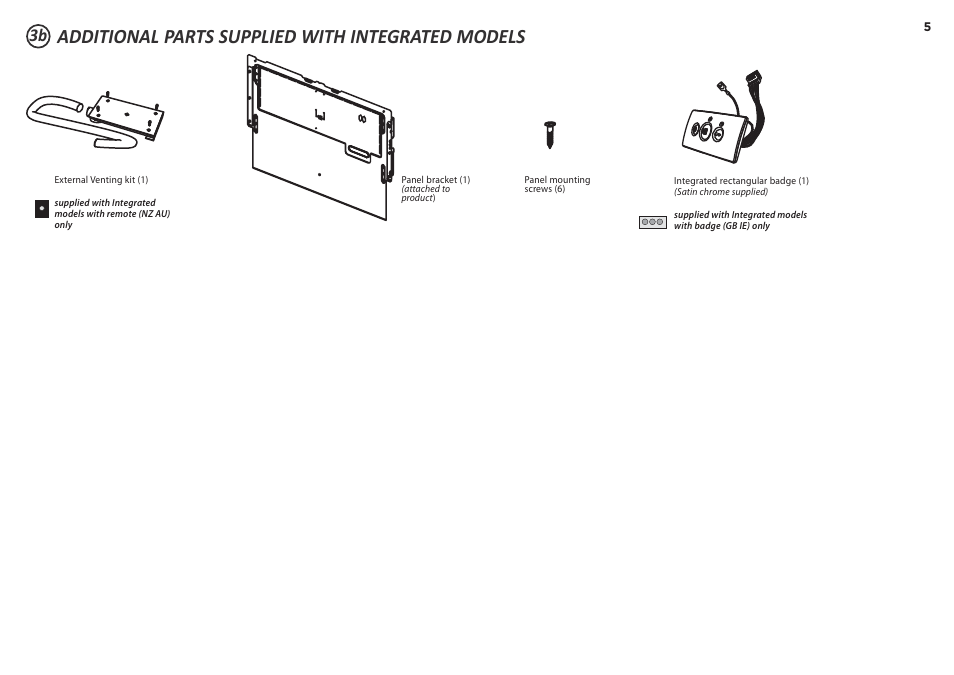 Additional parts supplied with integrated models | Fisher & Paykel DD60S 7 User Manual | Page 5 / 23