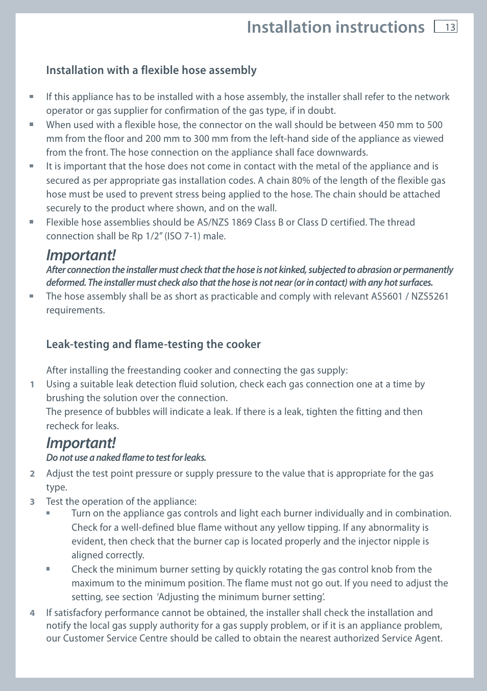Installation instructions, Important | Fisher & Paykel OR120 User Manual | Page 15 / 52