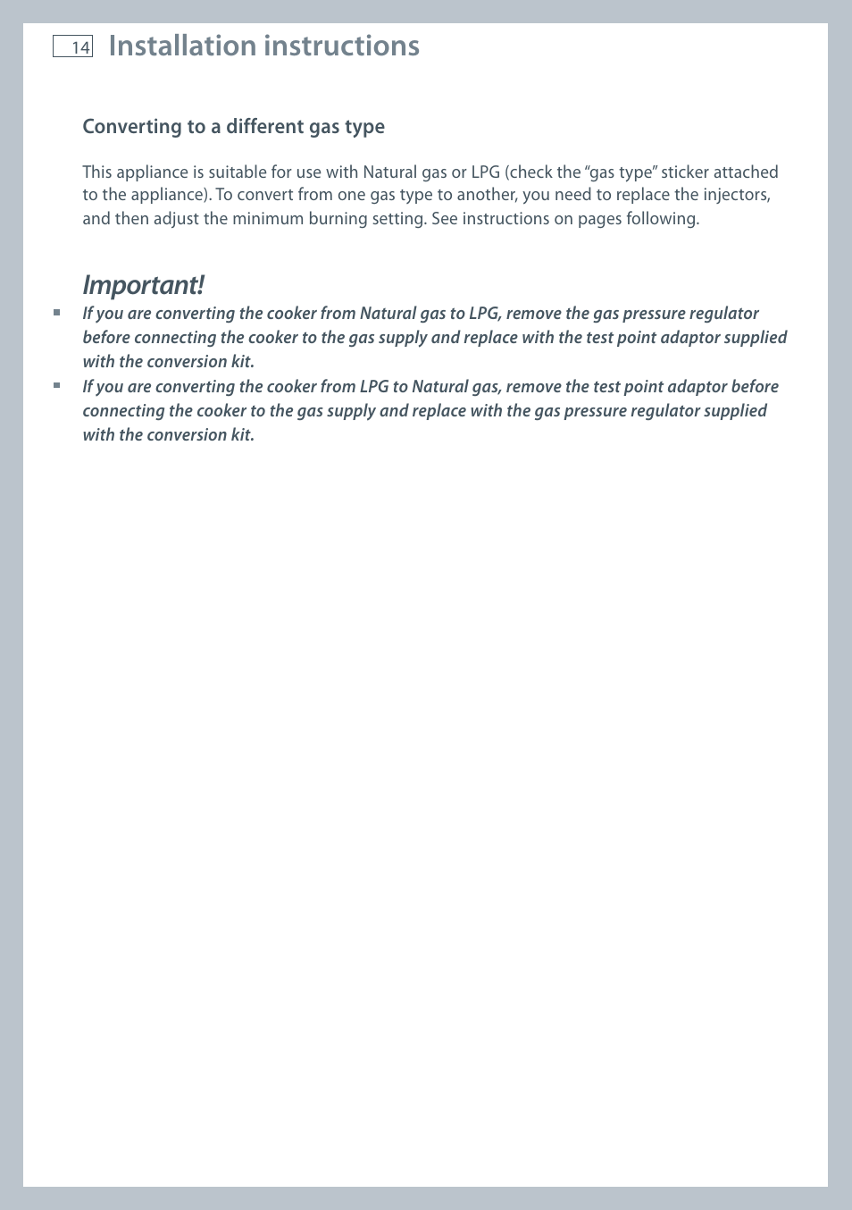 Installation instructions, Important | Fisher & Paykel OR120 User Manual | Page 16 / 52