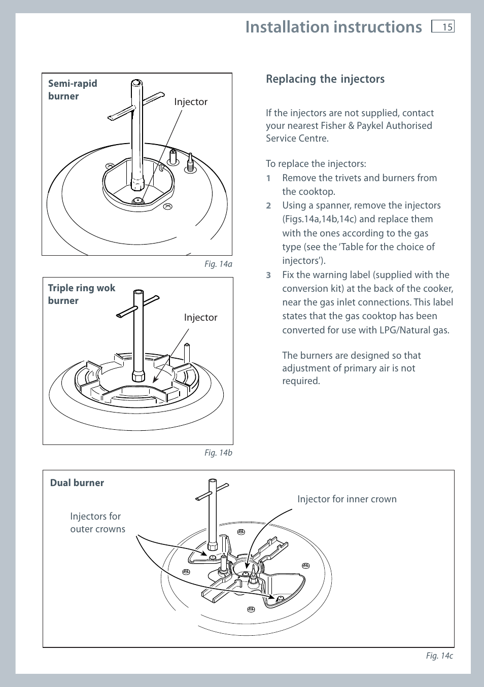Installation instructions | Fisher & Paykel OR120 User Manual | Page 17 / 52