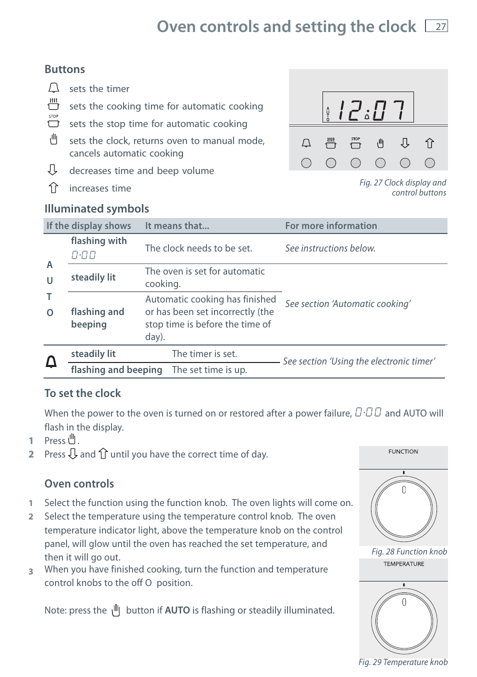 Oven controls and setting the clock | Fisher & Paykel OR120 User Manual | Page 29 / 52