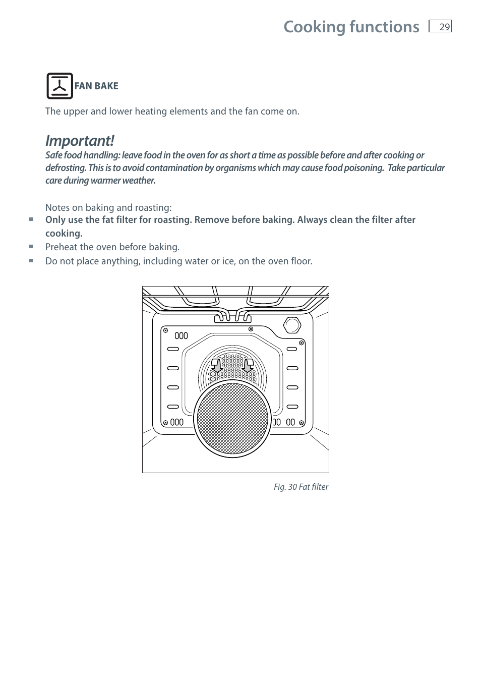 Cooking functions, Important | Fisher & Paykel OR120 User Manual | Page 31 / 52