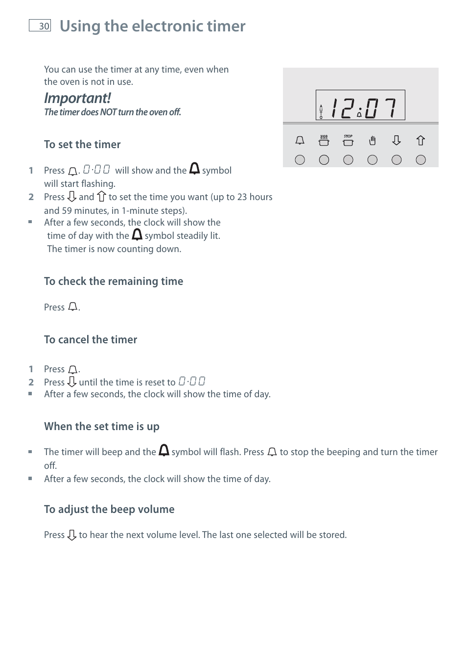 Using the electronic timer, Important | Fisher & Paykel OR120 User Manual | Page 32 / 52
