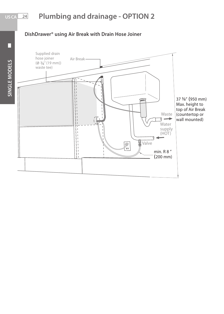Plumbing and drainage - option 2 | Fisher & Paykel DCS DD224P5 User Manual | Page 26 / 92