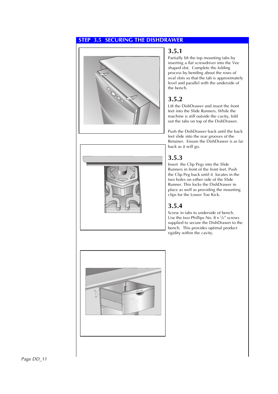 Step 3.5 securing the dishdrawer | Fisher & Paykel DD602I User Manual | Page 12 / 24