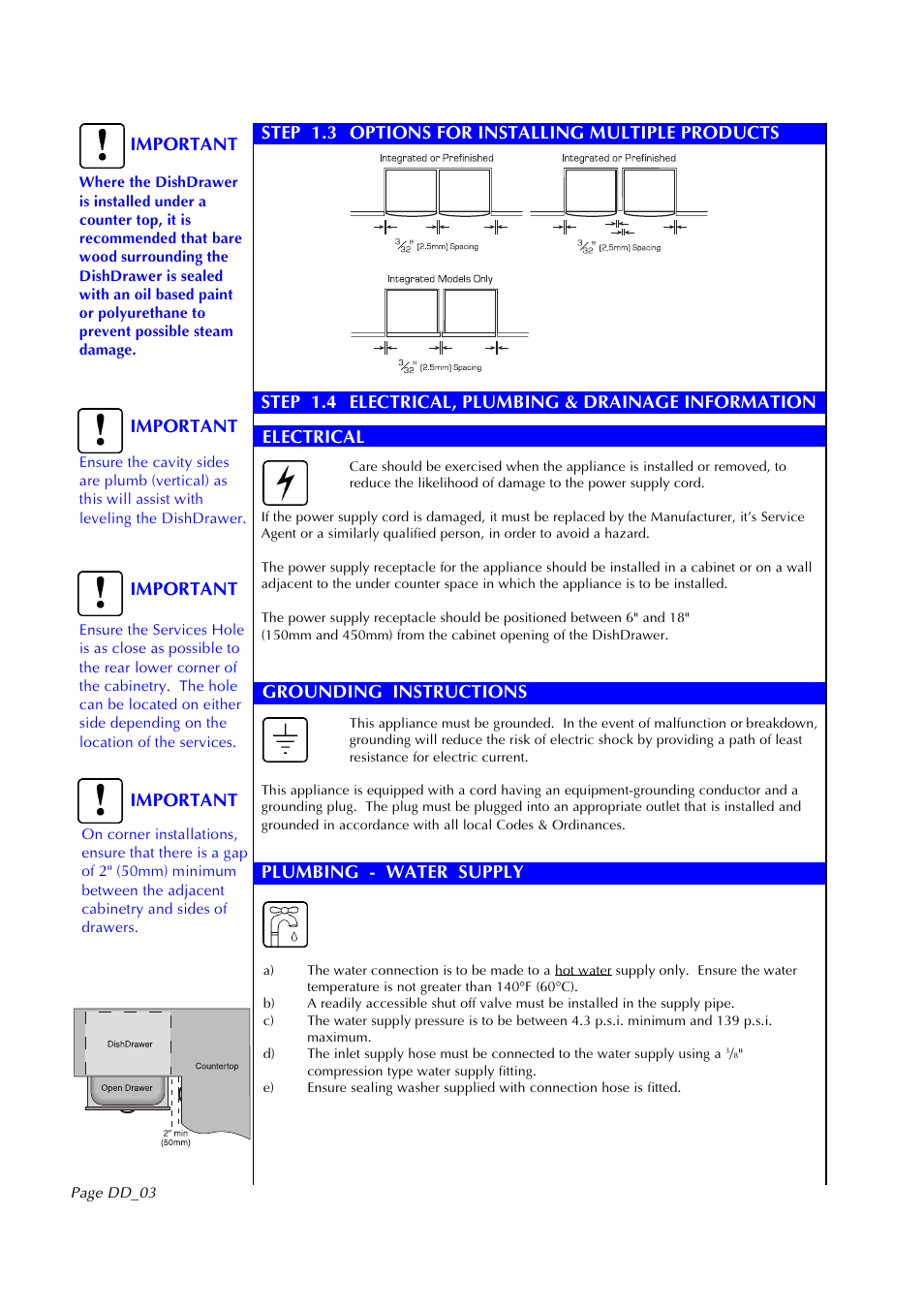 Important | Fisher & Paykel DD602I User Manual | Page 4 / 24