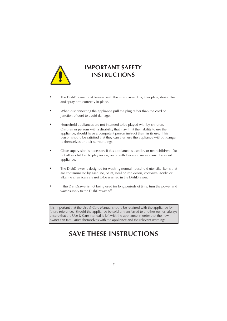 Save these instructions, Important safety instructions | Fisher & Paykel 525911L User Manual | Page 8 / 37