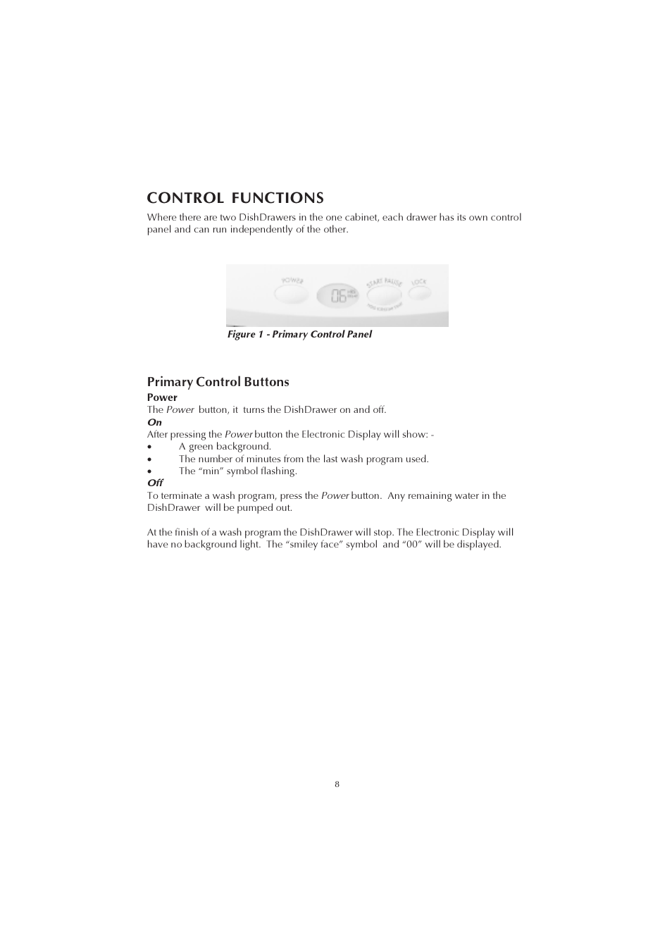 Control functions, Primary control buttons | Fisher & Paykel 525911L User Manual | Page 9 / 37