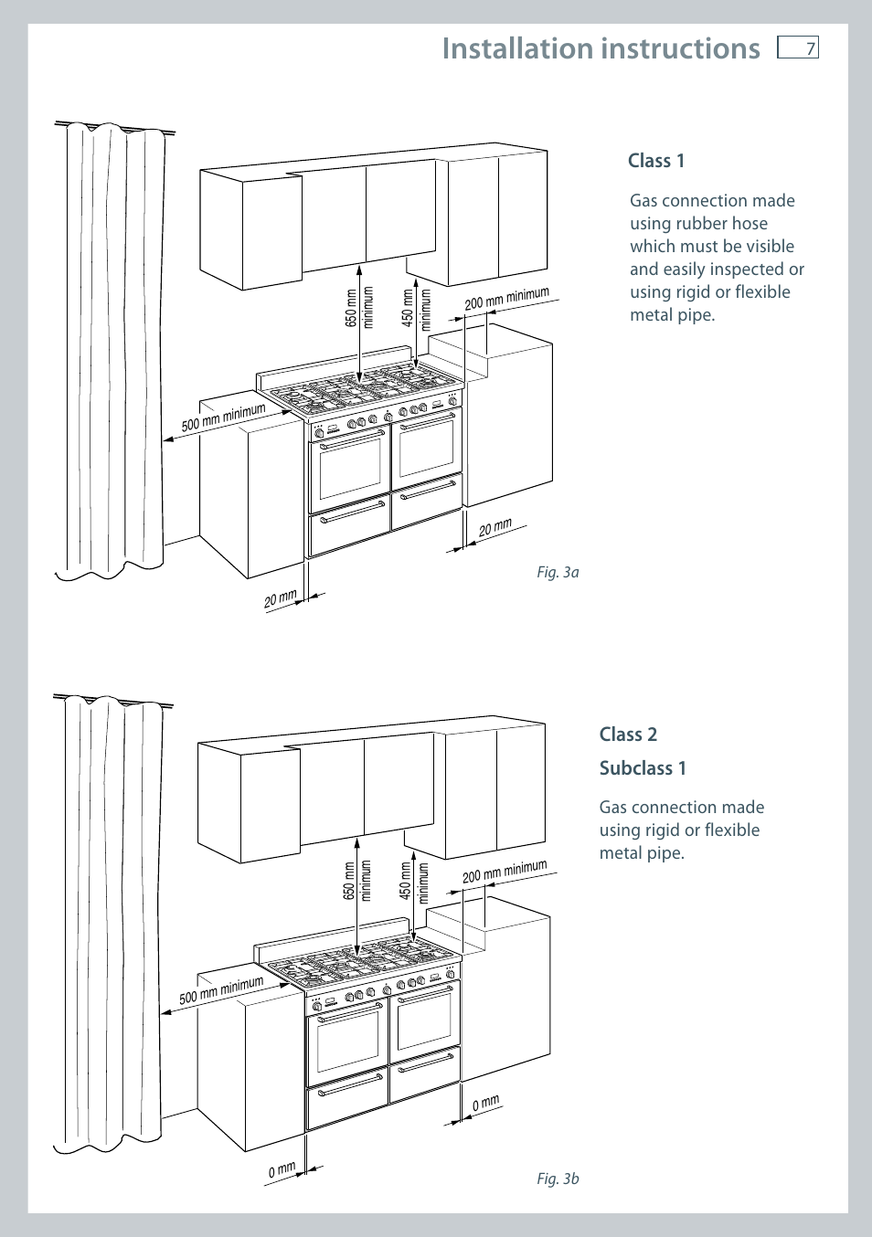 Installation instructions, Class 2 subclass 1 class 1 | Fisher & Paykel FREESTANDING COOKER OR120 User Manual | Page 9 / 48