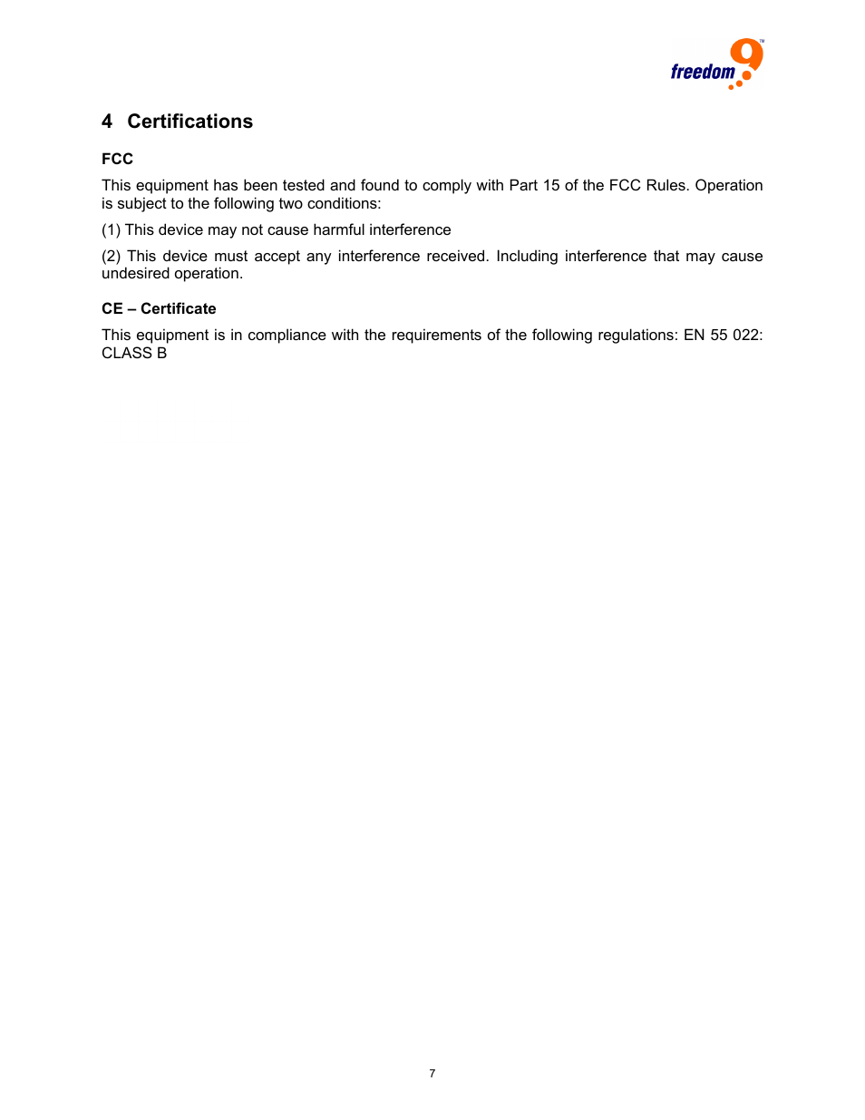Certifications, 4 certifications | Freedom9 X10P User Manual | Page 9 / 9